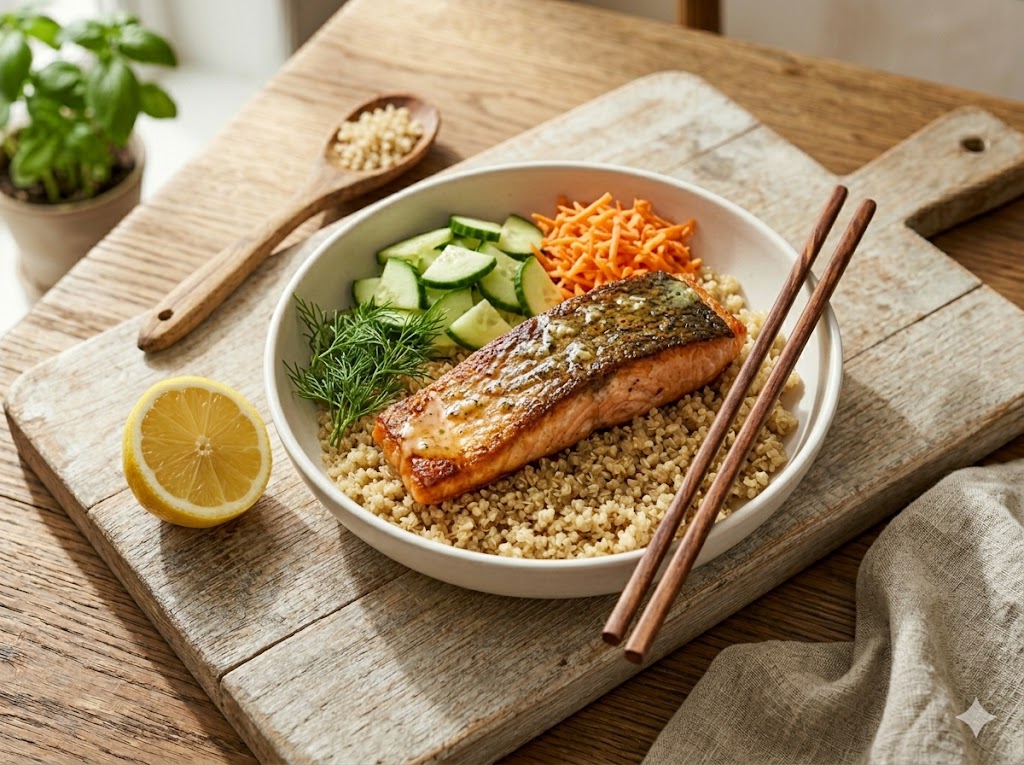 Garlic Butter Salmon Grain Bowls